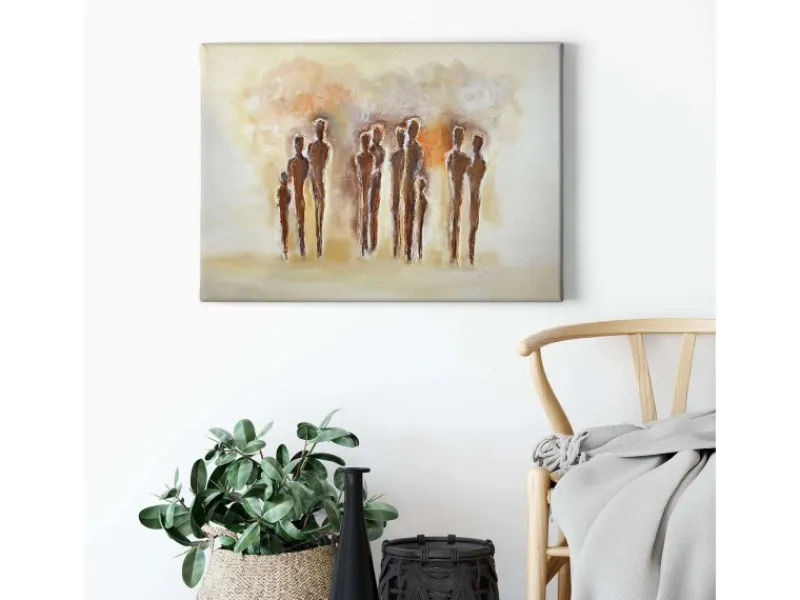 Bricoflor Kunst Wandbild Im Stil Gemälde Mit Personen Leinwand Bild Mit Abstrakter Malerei In Beige Und Braun Moderne Kunst Wandbild Für Büro Und Flur