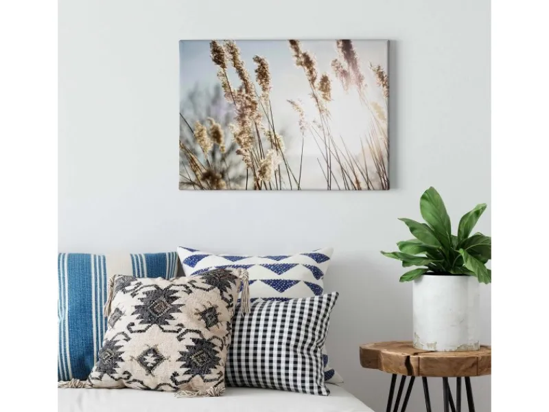 Bricoflor Landhaus Leinwand Bild Mit Feld Motiv Maritimes Bild Mit Sonnenstrahlen In Crème Natur Wandbild Ideal Für Badezimmer Und Schlafzimmer