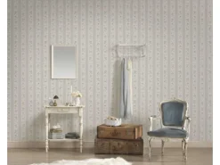 New Bricoflor Landhaus Tapete mit Blumen Ideal für Küche und Flur Romantische Vliestapete mit Rosen in Grau Blau im Shabby Chic