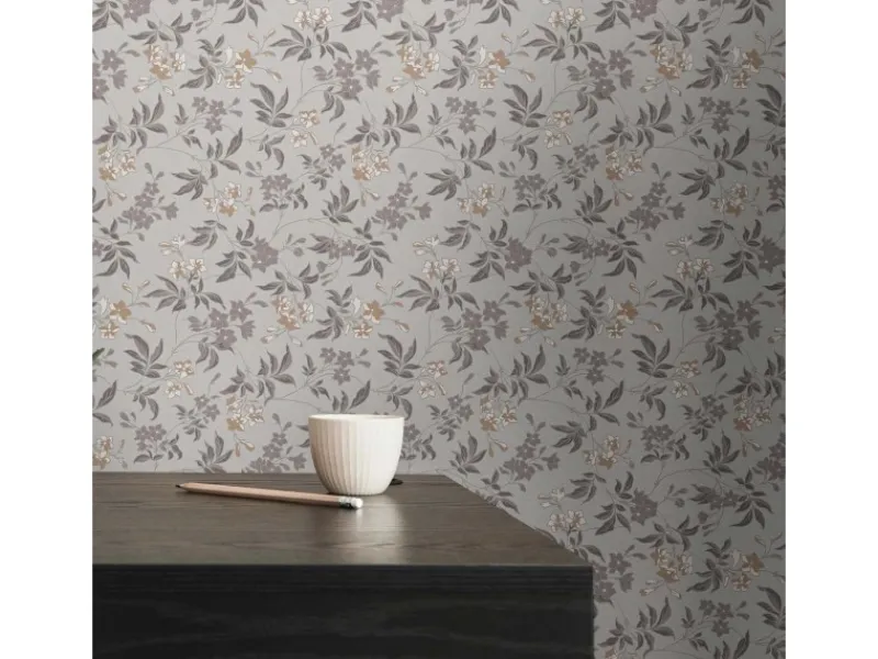 Online Bricoflor Landhausstil Tapete Für Küche Und Schlafzimmer Graue Vliestapete Floral Vintage Blumentapete Hellgrau Mit Ranken