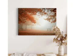 Sale Bricoflor Leinwand Bild Mit Herbstwald Orange Braun Keilrahmen Bild Mit Wald Im Nebel Ideal Für Schlafzimmer Und Flur Herbst Leinwandbild Mit Parkbank