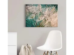 Discount Bricoflor Leinwand Bild Mit Pusteblume Wandbild Mit Pflanze Und Morgentau Schlafzimmer Und Badezimmer Bild Im Wellness Stil In Türkis Und Weiß