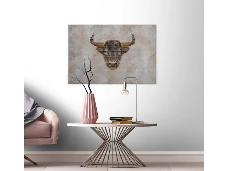 Bricoflor Leinwand Bild Mit Ochse In Betonoptik Graues Wandbild Im Industrial Style Mit Tier Motiv Im Grafik Stil Leinwandbild Für Büro Und Wohnzimmer