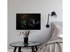 Outlet Bricoflor Leinwand Bild Mit Gorilla Und Blumen Stillleben Wandbild In Schwarz Ideal Für Wohn Und Schlafzimmer Tier Bild Auf Leinwand Im Querformat