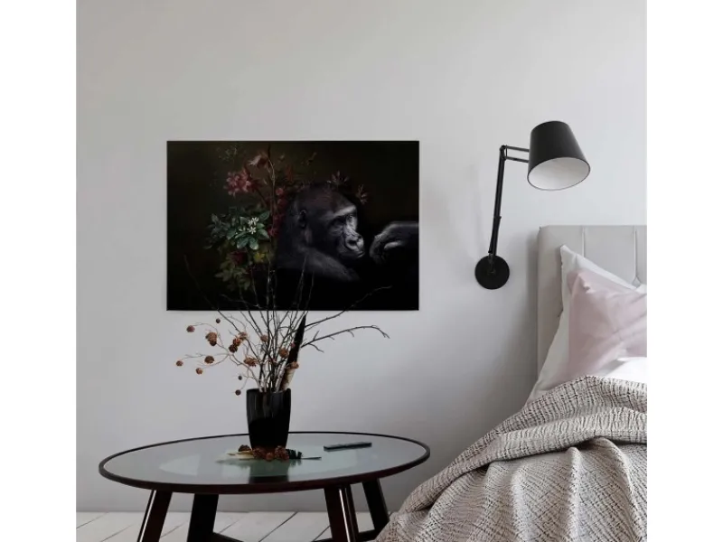 Outlet Bricoflor Leinwand Bild Mit Gorilla Und Blumen Stillleben Wandbild In Schwarz Ideal Für Wohn Und Schlafzimmer Tier Bild Auf Leinwand Im Querformat