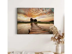 Discount Bricoflor Leinwand Bild Mit Steg Am See Sonnenuntergang Leinwandbild In Pastellfarben Landschaft Wandbild In Abendstimmung Für Schlafzimmer Und Küche