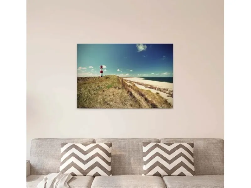 Bricoflor Leinwand Mit Strand Und Leuchtturm Keilrahmen Bild Mit Dünen Und Meer Ideal Für Badezimmer Und Schlafzimmer Maritimes Wandbild In Blau