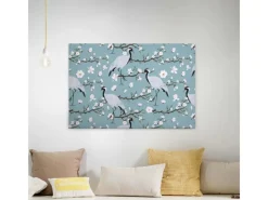 Bricoflor Leinwandbild Mit Kranich Wandbild Mit Vogel Und Kirschblüten In Blau Und Weiß Schlafzimmer Canvas Keilrahmen Bild Im Asiatischen Stil