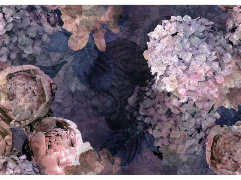 Bricoflor Lila Tapete mit Hortensien und Rosen Vlies Fototapete mit Hortensie und Pfingstrosen Florale Vliestapete in Violett Ideal für Schlafzimmer