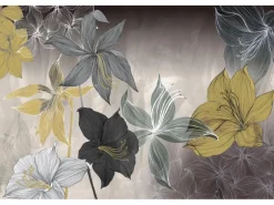 Hot Bricoflor Lilien Tapete Grafisch Vlies Fototapete mit Blumen in Grau Gold Ideal für Wohnzimmer und Schlafzimmer Florale Vliestapete Ausgefallen