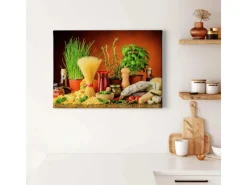 Hot Bricoflor Mediterranes Deko Wandbild Für Küche Leinwand Bild In Rot Und Grün Mit Pasta Motiv Nudel Küchenwandbild Im Querformat