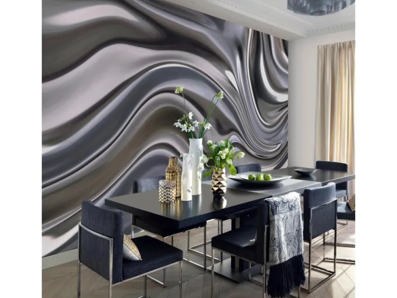 Online Bricoflor Metallic Tapete in 3D Optik Silber Fototapete Ausgefallen Ideal für Schlafzimmer und Küche Vlies Bildtapete Modern im Grafik Stil