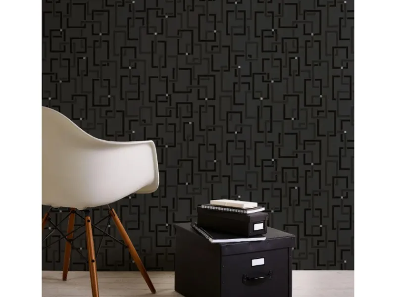 Bricoflor Moderne Tapete anthrazit Schwarz Geometrische Vliestapete mit Muster aus Vinyl Schwarze Wandtapete Ideal für Wohnzimmer und Küche