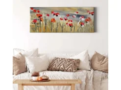 Bricoflor Mohnblumen Bild Gemalt Leinwand Bild Mit Blumenwiese In Rot Und Gelb Wohnzimmer Und Schlafzimmer Wandbild In Gemälde Optik Mit Blumen