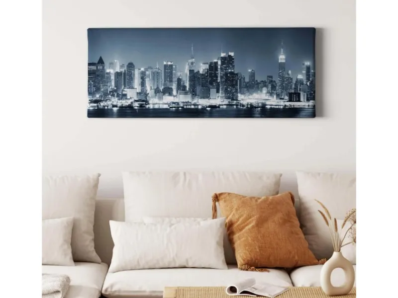 Discount Bricoflor New York Bild Mit Skyline Modernes Wandbild Mit Stadt Motiv In Blau Silber Ausgefallenes City Leinwandbild Ideal Für Schlafzimmer Und Bar