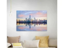Bricoflor New York Leinwand Bild In Rosa Und Hellblau Romantisches Leinwandbild Mit Sonnenuntergang Ideal Für Schlafzimmer Skyline Wandbild Auf Canvas