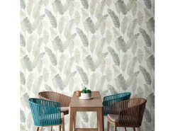 Clearance Bricoflor Palmen Tapete aus Vlies Moderne Wandtapete mit Palmenblättern in Weiß Hellgrün Ideal für Schlafzimmer und Badezimmer