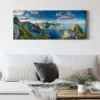Bricoflor Panorama Bild Mit Berglandschaft Wandbild Mit Meer Motiv In Blau Und Grün Feld Landschaft Auf Leinwand Ideal Für Schlafzimmer Und Flur