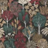Bricoflor Schwarze Waldtapete Elegante Tapete mit Bäumen in Grün und Rot Wohnzimmer und Esszimmer Vliestapete mit Baum Muster