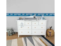 Clearance Bricoflor Selbstklebende Bordüre für Kinderzimmer Babyzimmer Tapete Wale Blau Tapetenbordüre Maritim Ideal für Jungen und Mädchen