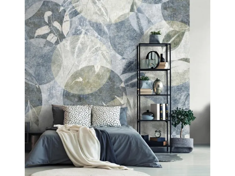 Outlet Bricoflor Skandinavische Tapete in Beige Blau Vlies Mustertapete mit Kreis Design und Pflanzen Landhaus Fototapete mit Blättern Ideal für Schlafzimmer