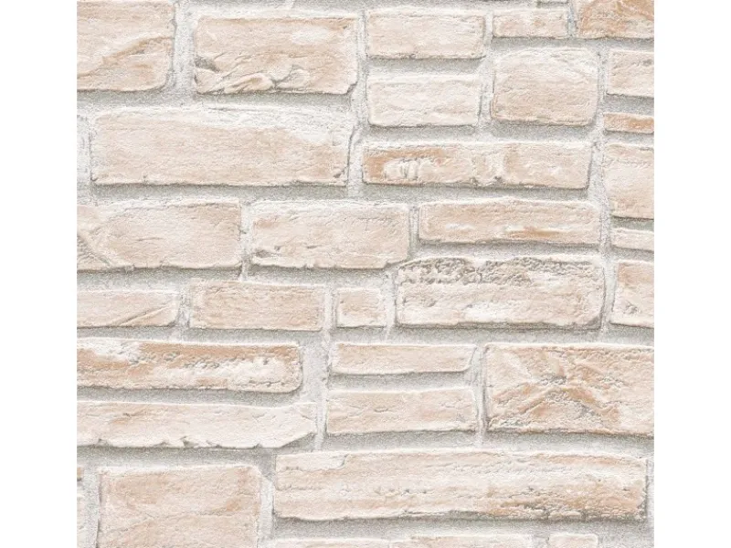 Bricoflor Steintapete in Creme Weiß für Flur und Schlafzimmer Helle Tapete in Steinoptik mit 3D Design Papiertapete als Steinwand