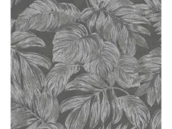 Bricoflor Tapete Grau Silber Schwarz Elegante Vliestapete mit Blättern im Schimmer Effekt Mustertapete in anthrazit für Wohnzimmer