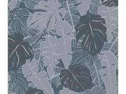 Best Bricoflor Tapete Monster Pflanzen Palmenblätter Vliestapete in Blau Silber Moderne Mustertapete in Dunkelblau für Schlafzimmer