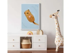 Bricoflor Tier Bild Mit Biber Kinderzimmer Wandbild In Hellblau Und Braun Für Jungen Und Mädchen Niedliches Bild Mit Otter Motiv Auf Leinwand