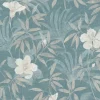 Bricoflor Tropical Tapete Floral Hibiskus Vliestapete mit Tropische Blätter Muster in Grau Blau Dschungel Wandtapete aus Vlies und Vinyl