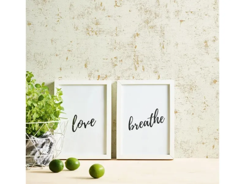 Discount Bricoflor Vintage Tapete in Weiß und Gold Putzoptik Tapete im Shabby Chic Abwaschbare Vinyl Vliestapete für Badezimmer und Flur