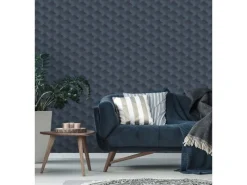 Online Bricoflor Vliestapete Blau mit Muster 3D Tapete Geometrisch Ideal für Büro und Schlafzimmer Grafische Mustertapete Dunkelblau