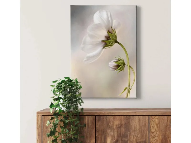 Bricoflor Wandbild Mit Blume Helles Blumenbild Auf Leinwand Ideal Für Schlafzimmer Und Badezimmer Leinwandbild Mit Blume In Weiß Im Hochformat