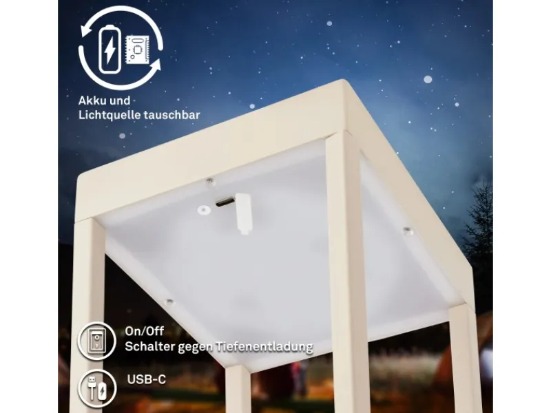 Discount Brilo LED Laterne Luca Touch Dimmbar IP44 Spritzwassergeschützt Beige