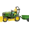 Bruder bworld John Deere Aufsitzrasenmäher, Anhänger + Gärtner