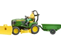 Bruder bworld John Deere Aufsitzrasenmäher, Anhänger + Gärtner