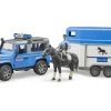 Bruder Spielzeug Land Rover Defender Polizeifahrzeug mit Anhänger u. Figuren