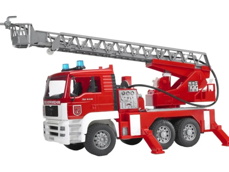 Hot Bruder Spielzeug MAN TGA Feuerwehr mit Drehleiter Licht und Sound