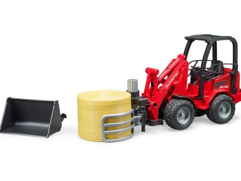 New Bruder Spielzeug Schäffer Hoflader 2630 mit Ballengreifzange und Rundballen
