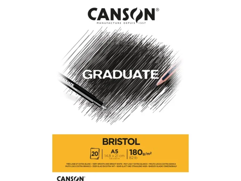 Hot CANSON Graduate Bristol Papier sehr glatt A5 Hellweiß 20 Blatt