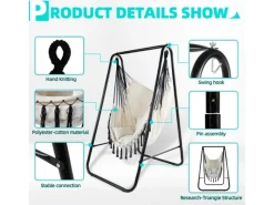 Outlet CCLIFE Hängesessel mit Gestell Kissen Hängeschaukel Hängestuhl Bis 100kg Indoor Outdoor Garten Beige