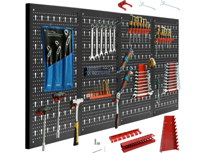 CCLIFE Werkzeugwand Lochwand 4 tlg Inkl. 52-Teiligem Metall Werkzeuglochwand Vier Teile 160 x 60 x 2 cm Erweiterbar Zubehör Wandregal