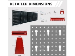 CCLIFE Werkzeugwand Lochwand 4 tlg Inkl. 52-Teiligem Metall Werkzeuglochwand Vier Teile 160 x 60 x 2 cm Erweiterbar Zubehör Wandregal