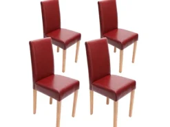 Outlet CHEFGASTRO Esszimmerstuhl 4er-Set Klassisch & Zeitlos 90x43x56cm Sitzhöhe 45cm Leder Rot Helle Beine Schwarz