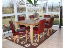 Outlet CHEFGASTRO Esszimmerstuhl 4er-Set Klassisch & Zeitlos 90x43x56cm Sitzhöhe 45cm Leder Rot Helle Beine Schwarz