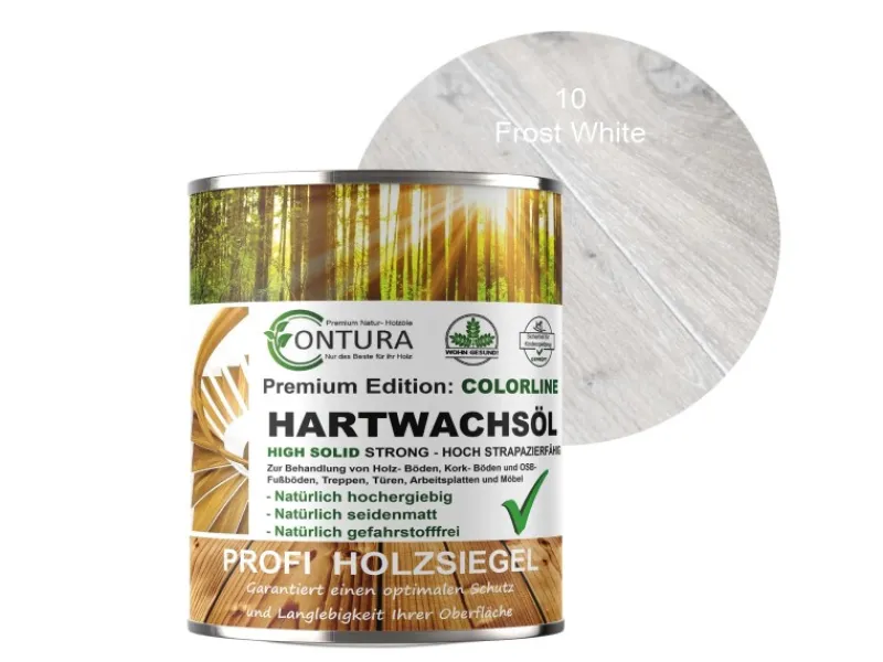 CONTURA Hartwachsöl Colorline FARBIG Fußbodenöl Parkettöl Möbelöl Holzöl 750ml 10 Frost White