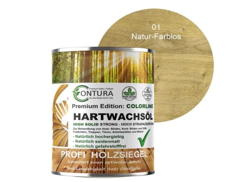 CONTURA Hartwachsöl Colorline FARBIG Fußbodenöl Parkettöl Möbelöl Holzöl 750ml 01 Farblos