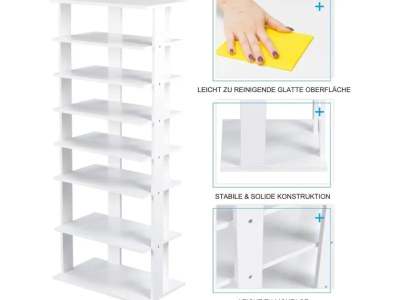 Discount Costway 8 Stufiges Schuhregal Höhenverstellbar Holz Doppel Weiß