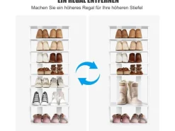 Discount Costway 8 Stufiges Schuhregal Höhenverstellbar Holz Doppel Weiß