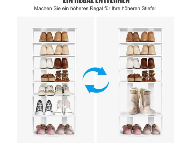 Discount Costway 8 Stufiges Schuhregal Höhenverstellbar Holz Doppel Weiß